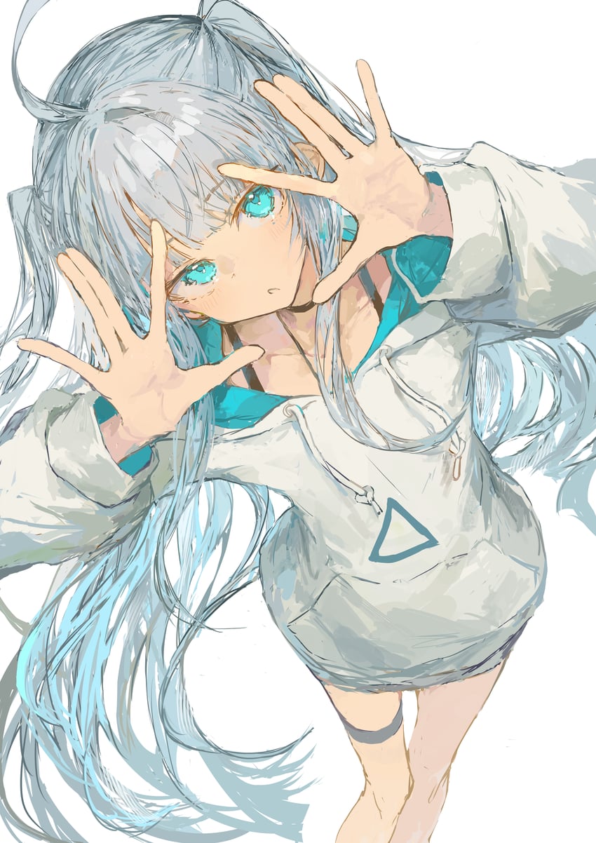 原创 1名女孩 放射线条/杂草 呆毛 水色瞳 裸腿