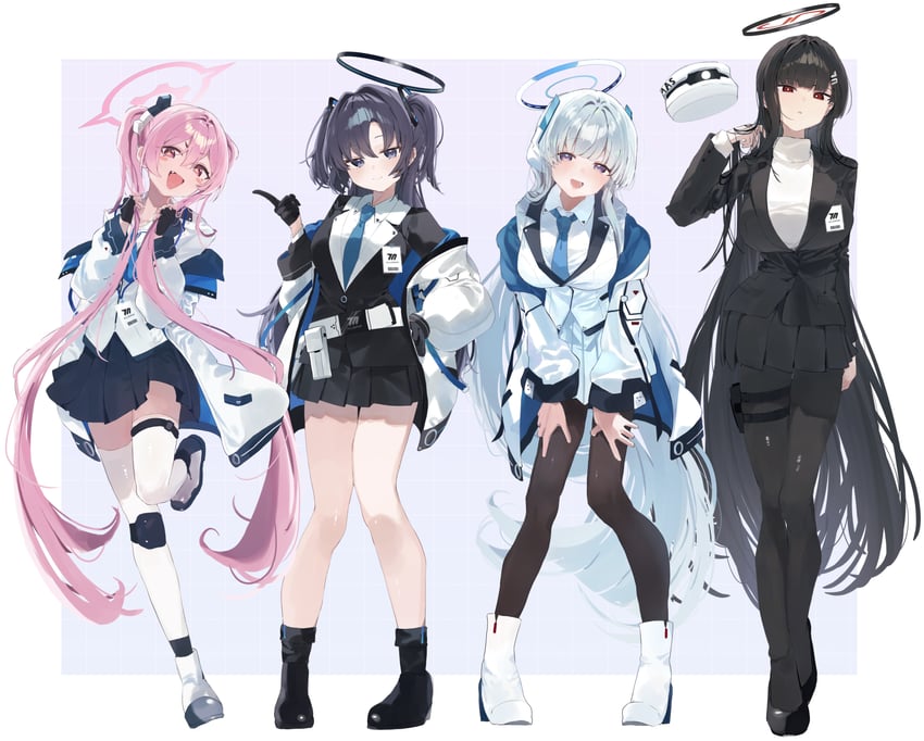 蔚蓝档案、小雪 (蔚蓝档案)、乃爱 (蔚蓝档案) +_+ 4个女孩 :D 黑发 黑色光环