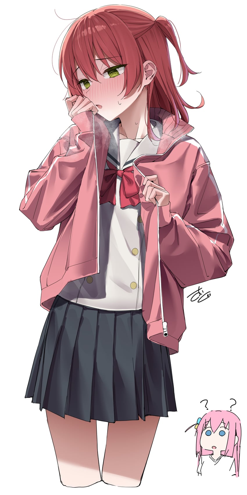 孤独摇滚！、后藤一里、喜多郁代 2名女孩 问号 ？？ @_@ 黑色裙子