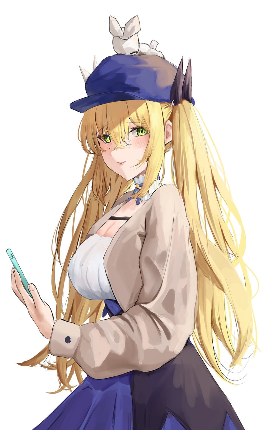 个人势虚拟主播、Dokibird、Dokibird (复古形象) 1名女孩 金发 蓝帽子 脸红 乳房