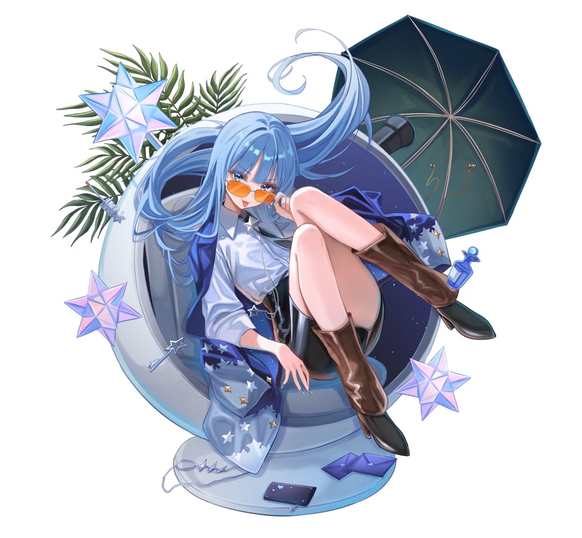 Hololive、Primadonna (星街彗星)、星街彗星 1名女孩 :p 调整眼镜 黑色领带 黑色裙子