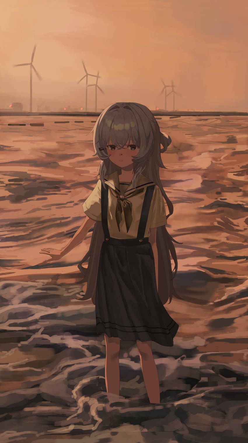 原创 1名女孩 手放在背后 黑色裙子 蓝眼 蓝发
