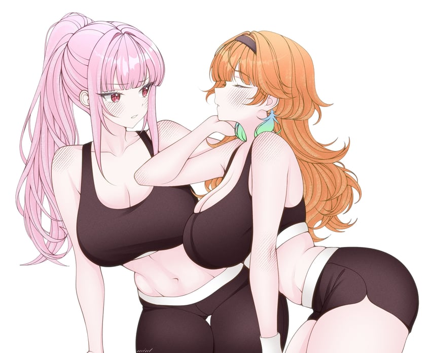Hololive、Hololive英语、森美声 2名女孩 替换服装 露肩 乳房 乳沟