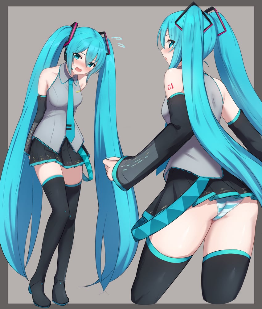 VOCALOID、初音未来 1名女孩 荒谬的长发 水色瞳 水色发 水蓝色指甲