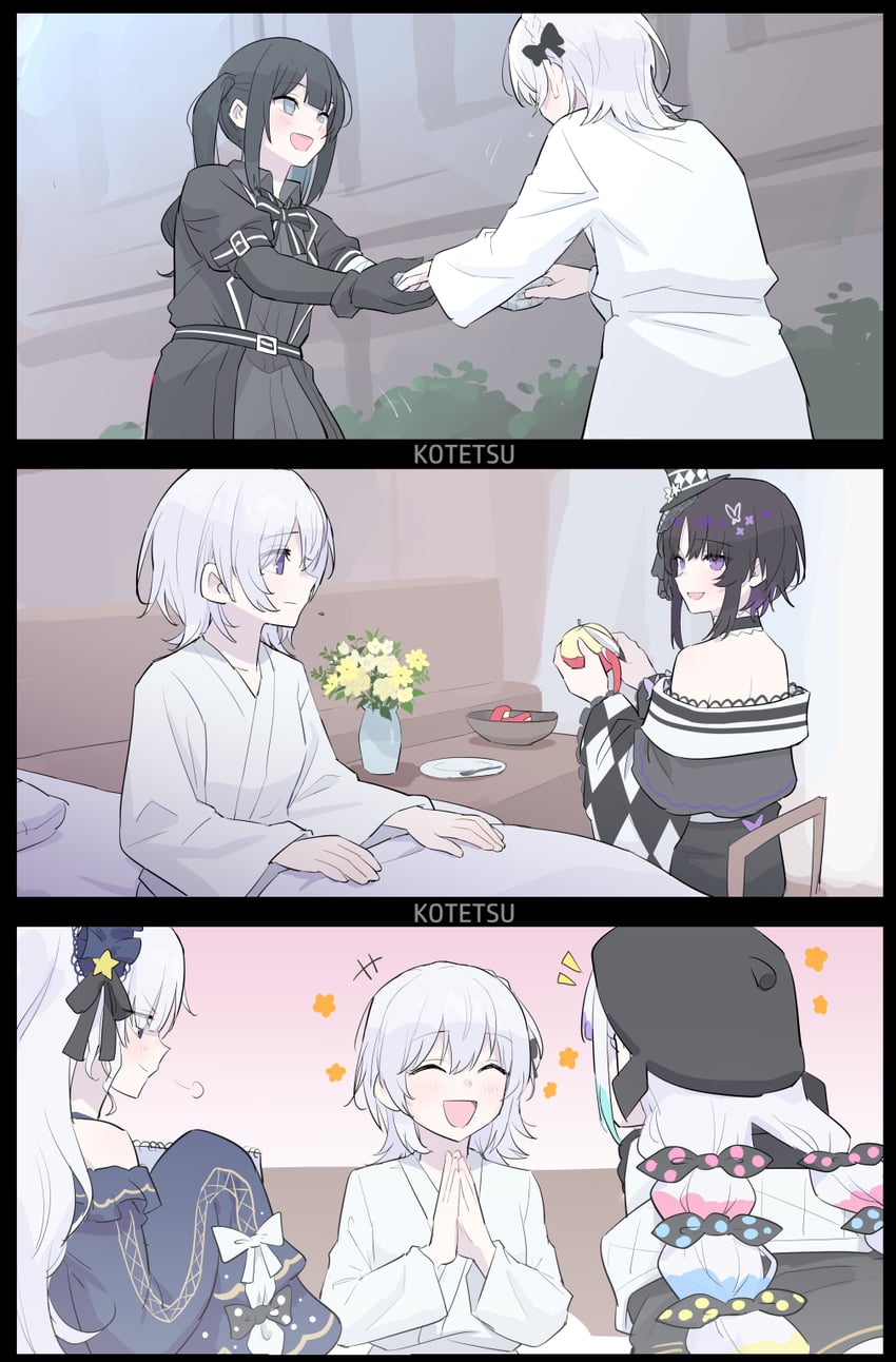 魔法少女的小镇审判、宝钟玛歌、城崎露亚 三格漫画 5名女孩 :D 微笑 苹果