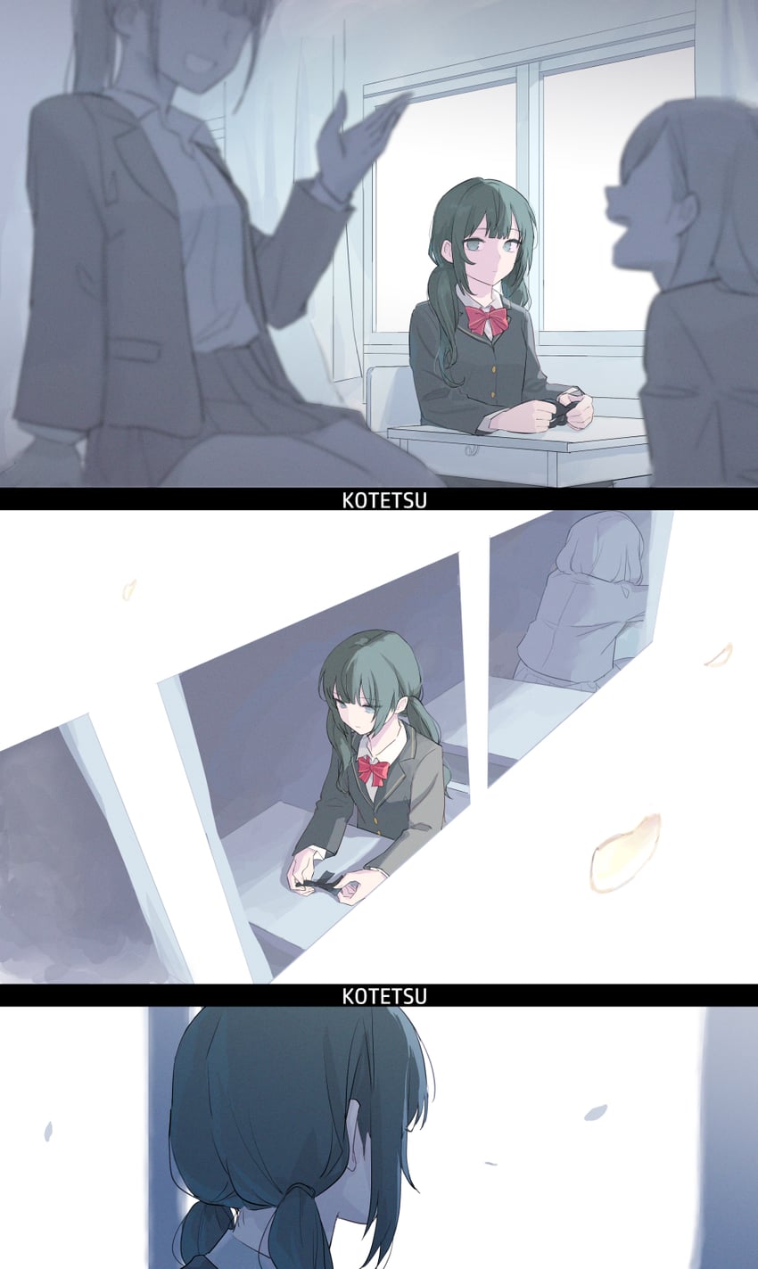 魔法少女的小镇审判、黑部奈乃花 三格漫画 黑发 黑色丝带 教室 漫画