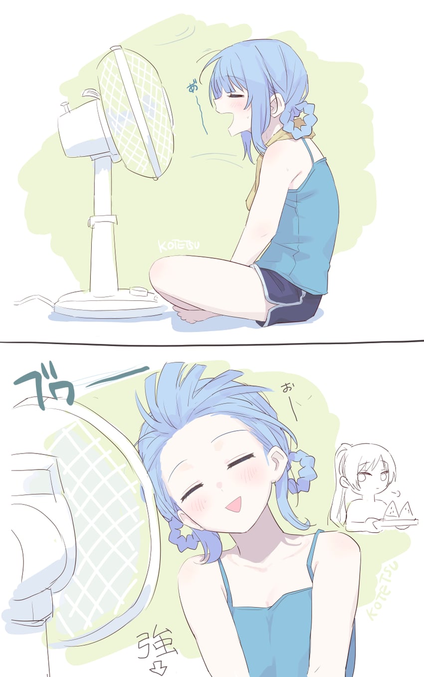 魔法少女的小镇审判、立花雪莉、外能范奈 2名女孩 两格漫画 :> 蓝发 蓝色衬衫