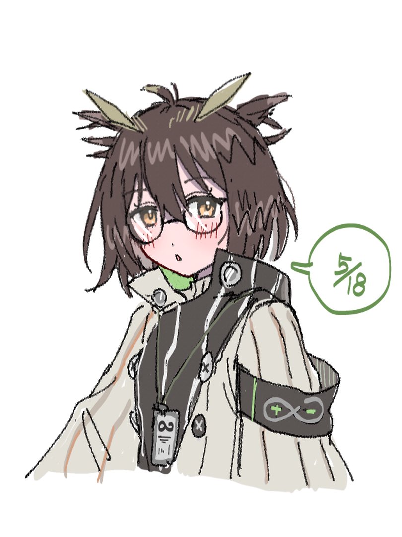 明日方舟、赫默 1名女孩 惊讶 呆毛 臂章 脸红