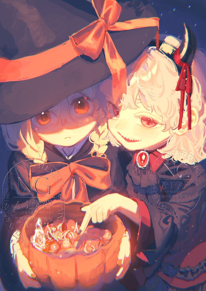 原创 2名女孩 黑斗篷 黑色连衣裙 黑帽子 黑色指甲