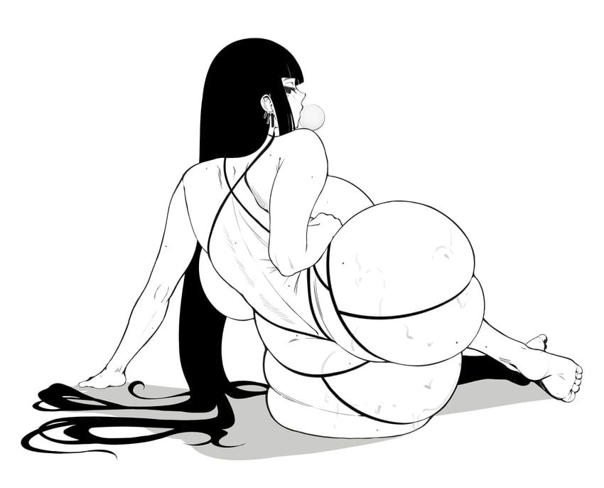 原创 1名女孩 手臂支撑 屁股 黑发 吹泡泡糖