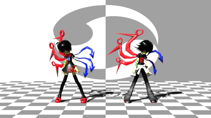 东方Project、封兽鵺 2名女孩 3D 呆毛 替换服装 手放在身体两侧