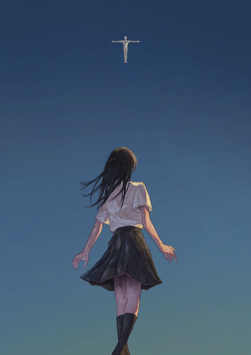 原创 1名女孩 1个其他角色 性别不明 黑发 黑色裙子