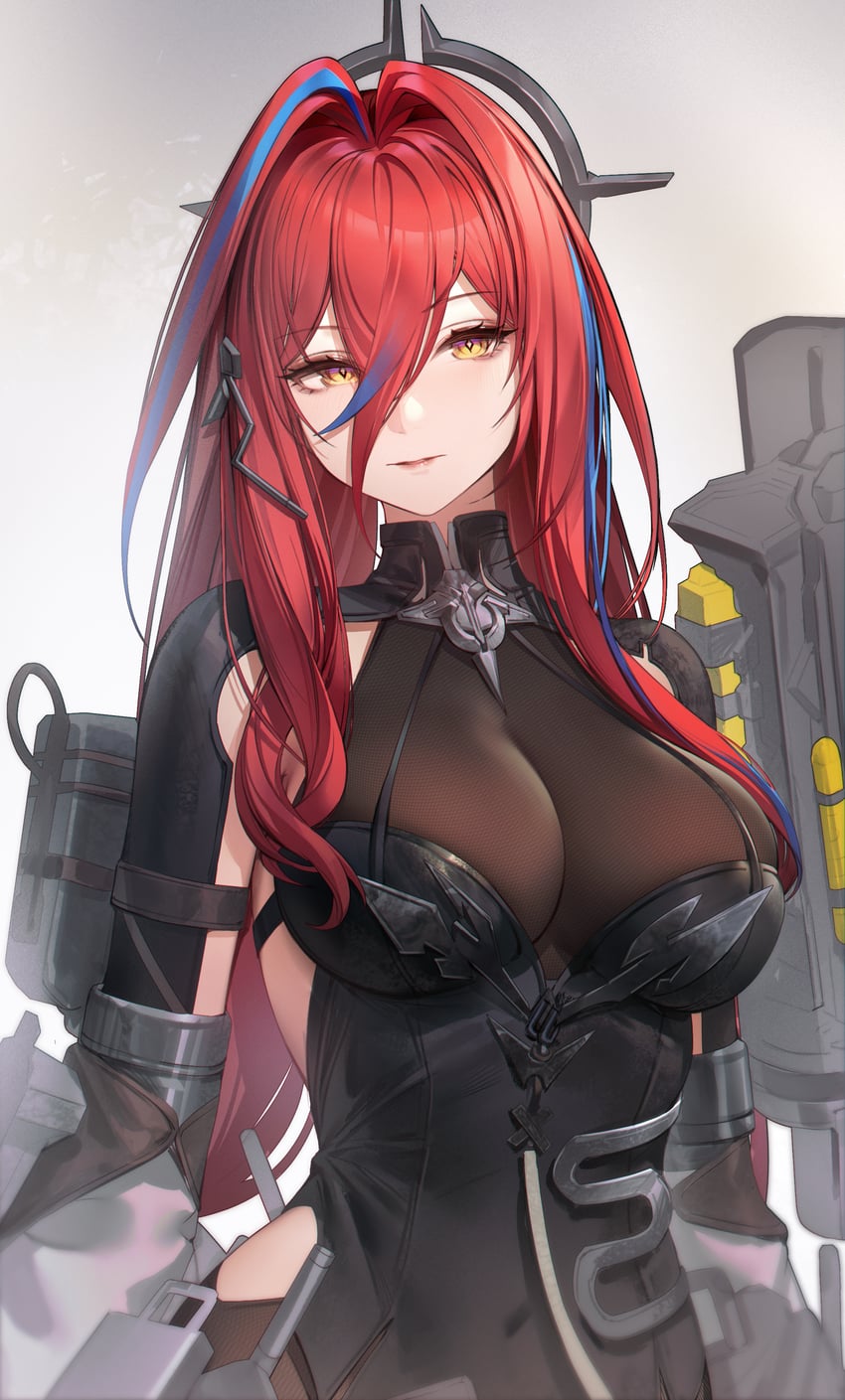 明日方舟、明日方舟：终末地、余烬 (明日方舟) 1名女孩 蓝发 乳房 乳沟 闭嘴