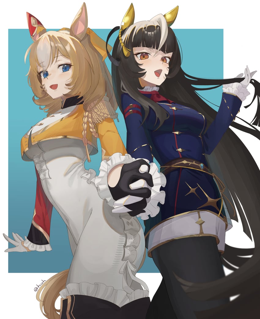 赛马娘、嘉石光辉(赛马娘)、嘉实光 (赛马娘) 2名女孩 呆毛 兽耳 阿斯科特领巾 不对称手套