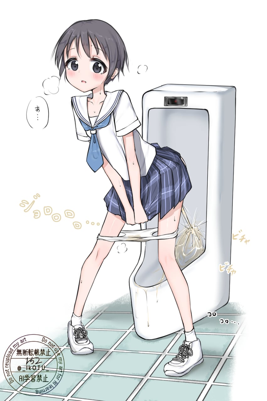 原创 1名女孩 黑瞳 黑发 蓝色领巾 蓝裙子