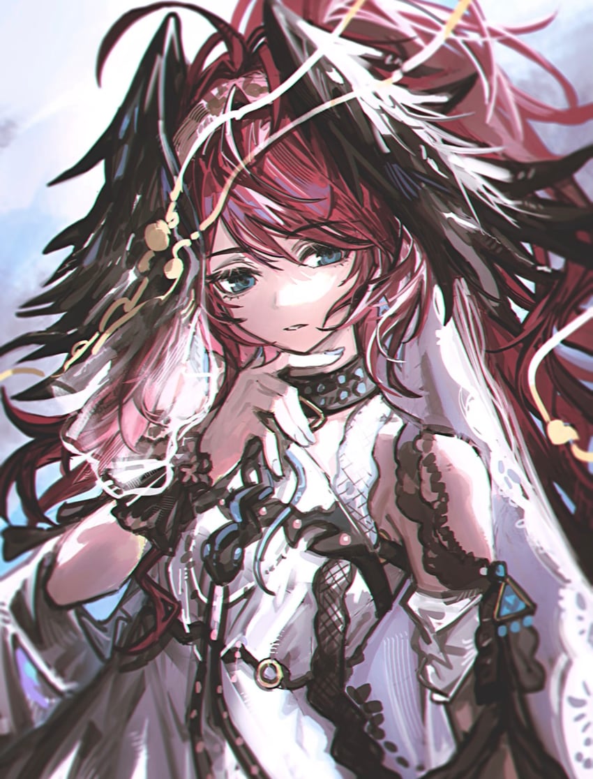 明日方舟、恩典者 (明日方舟)、gracebearer (purification of the past) (arknights) 1名女孩 呆毛 露肩 蓝眼 连衣裙