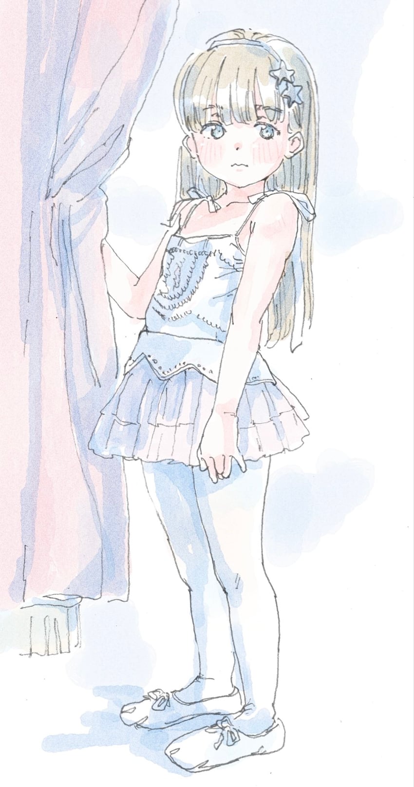 原创 1名女孩 芭蕾舞裙 芭蕾舞鞋 露肩 金发