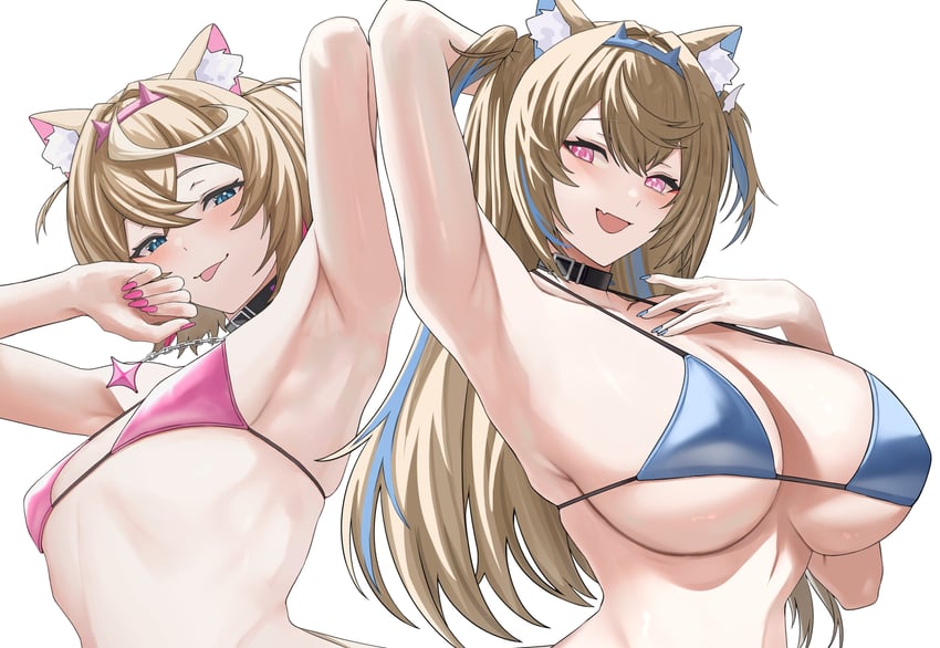 Hololive、Hololive英语、芙华瓦·阿比斯嘉德 2名女孩 兽耳毛 兽耳 举手 腋下