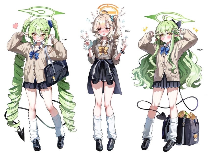 蔚蓝档案、苍森峯 (蔚蓝档案)、光 (蔚蓝档案) 3人女子 荒谬的长发 替换服装 不同发型 黑色夹克