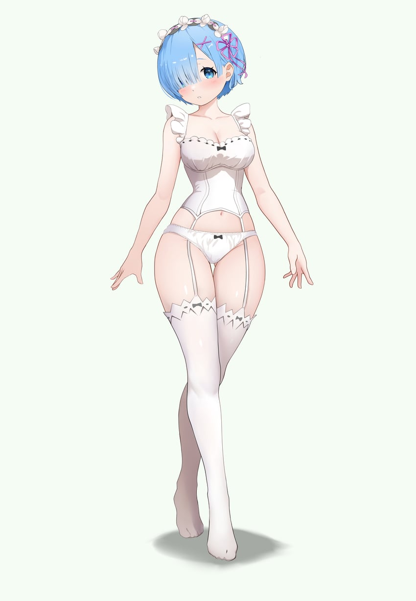 Re:从零开始的异世界生活、雷姆 (从零开始的异世界生活) 1名女孩 蓝眼 蝴蝶结 蝴蝶结内裤 乳房