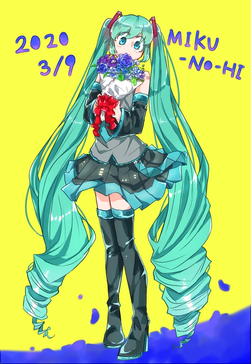 VOCALOID、初音未来 1名女孩 39 水色发 水蓝色饰边 手臂纹身