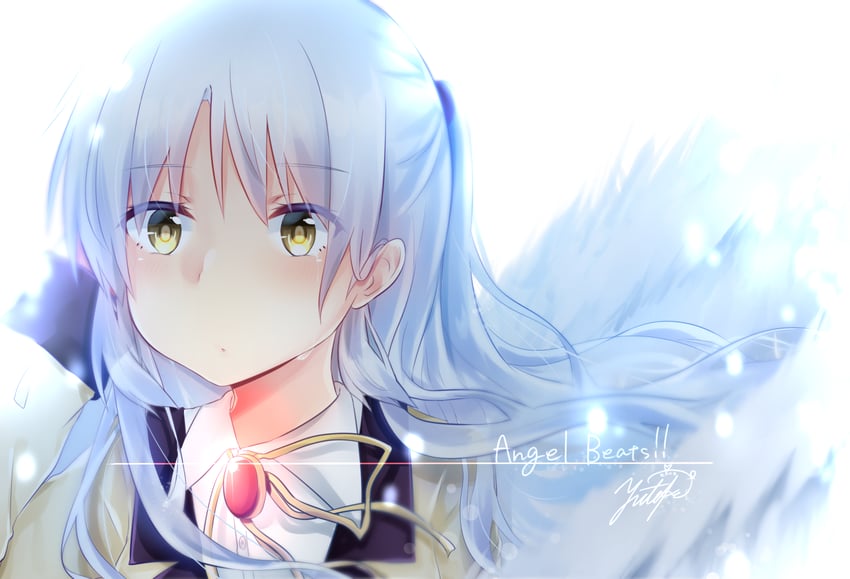 Angel Beats!、立华奏 1名女孩 天使 天使翅膀 绽放 脸红