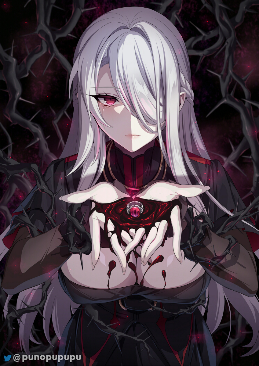 hitozukiai ga nigate na miboujin no yukionna-san to noroi no yubiwa 1名女孩 黑色连衣裙 脸红 乳房 乳沟