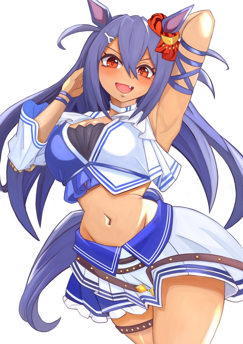 赛马娘、菱亚马逊 (蔚蓝亚马逊) (赛马娘)、菱亚马逊 (赛马娘) 1名女孩 :D 兽耳 手放在头后 腋下