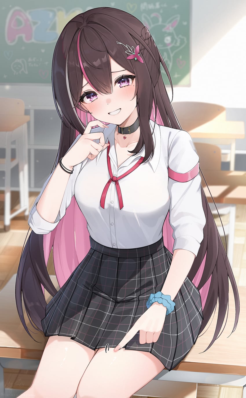 Hololive、AZKi (辣妹) (Hololive)、AZKi 1名女孩 腰带 皮带项圈 黑色皮带 黑色裙子