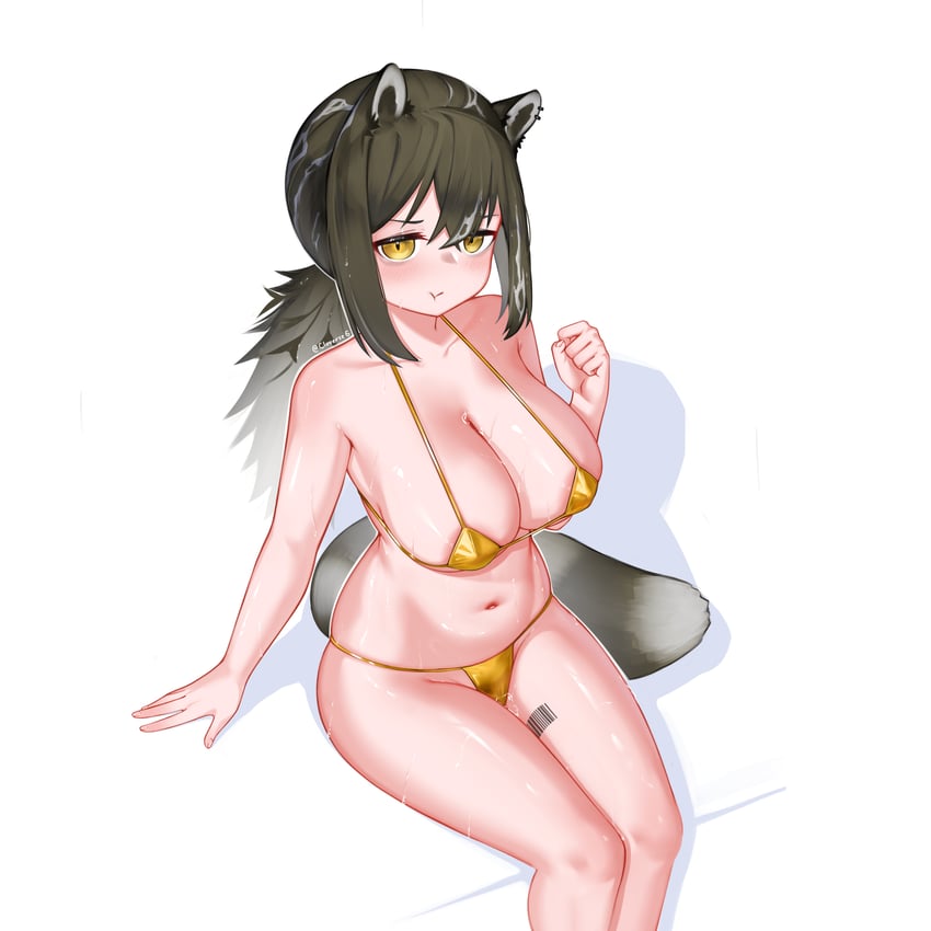 明日方舟、罗宾 (明日方舟) 1名女孩 替换服装 露乳晕 条形码 条形码纹身