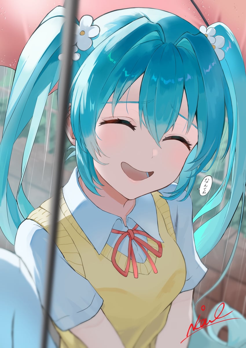 Melt、VOCALOID、初音未来 1名女孩 水色发 甘菊 闭眼 花