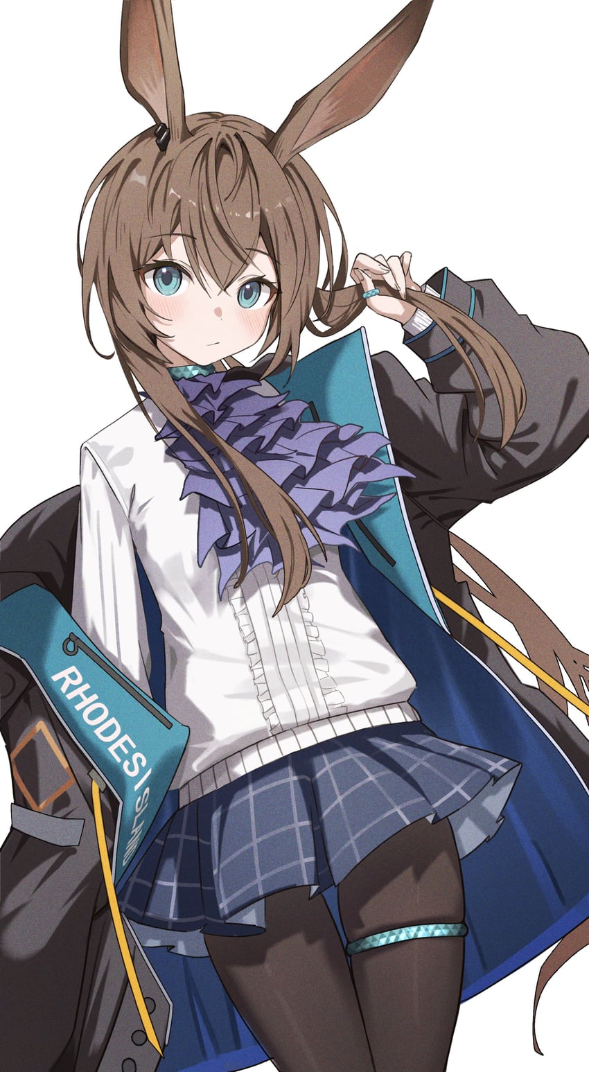 明日方舟、阿米娅 (明日方舟) 1名女孩 兽耳 阿斯科特领巾 黑色夹克 黑色连裤袜