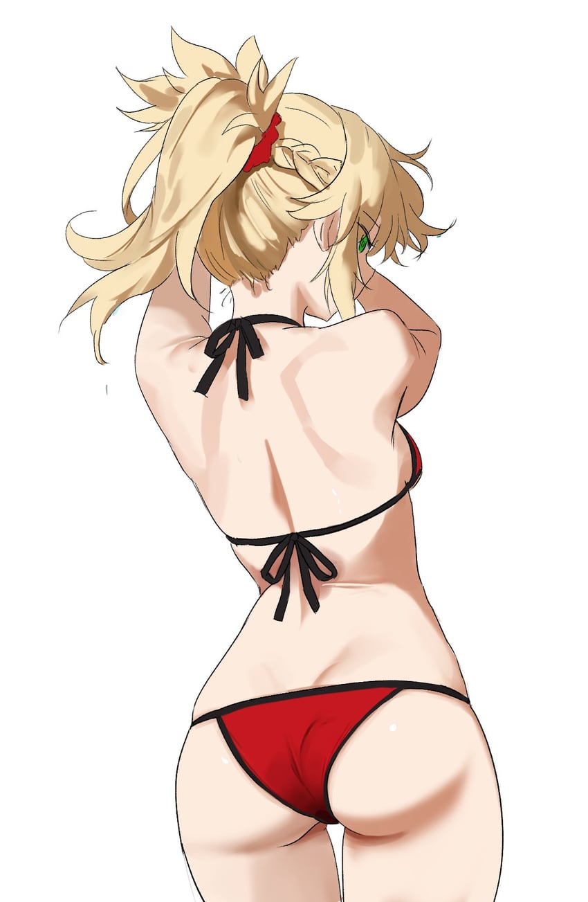 Fate/Grand Order、Fate系列、莫德雷德 (Fate) 1名女孩 整理头发 举起双手 屁股 臀部特写