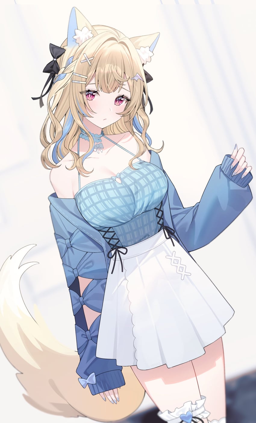 Hololive、Hololive英语、芙华瓦·阿比斯嘉德 1名女孩 兽耳毛 兽耳 露肩 金发