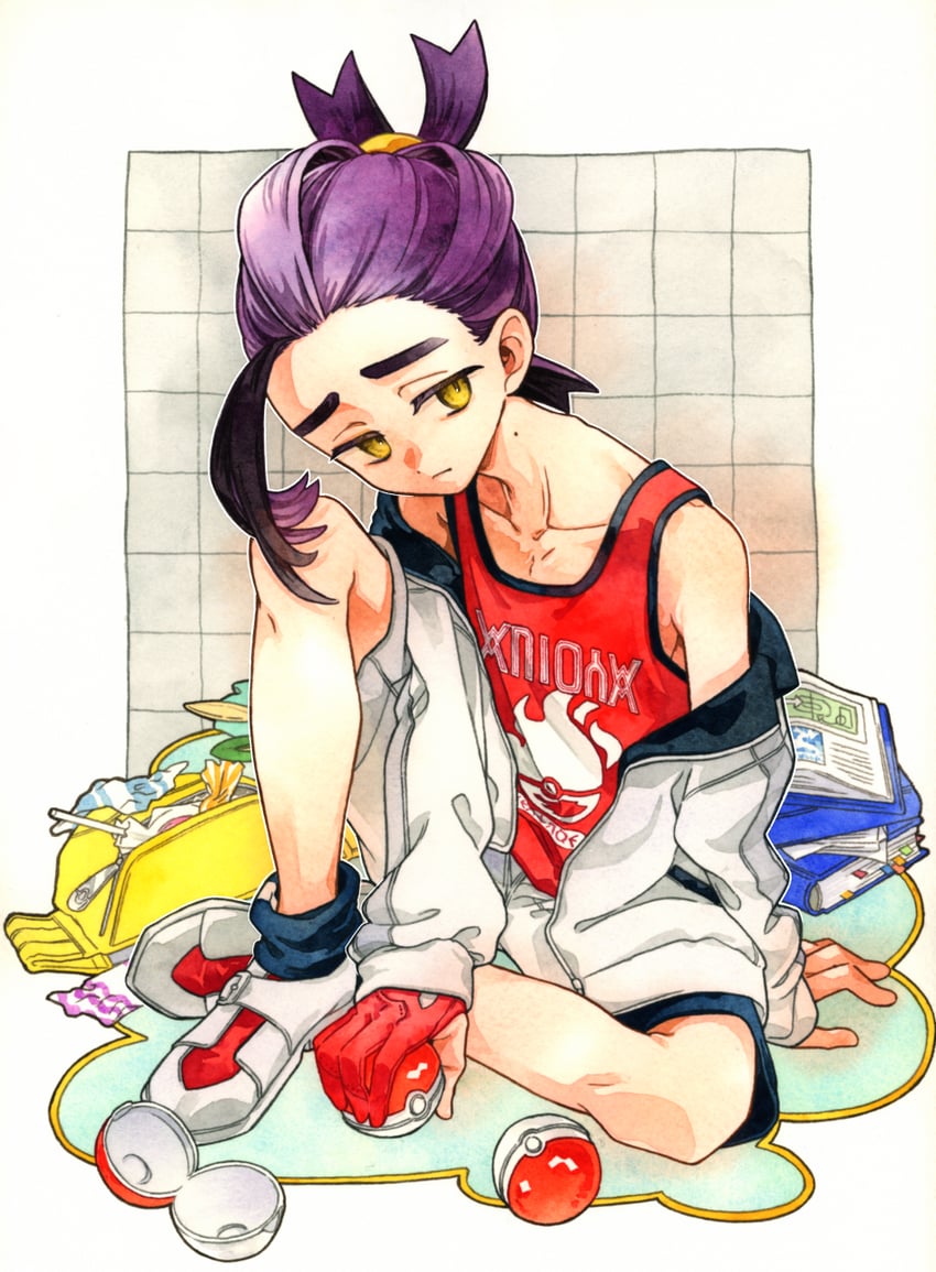宝可梦、宝可梦 朱/紫、紫檀 (精灵宝可梦) 1名男孩 包 书 闭嘴 锁骨