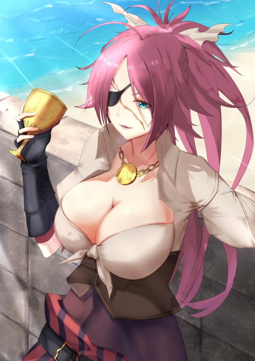 Fate/Grand Order、Fate系列、弗朗西斯·德雷克 (Fate) 1名女孩 黑色手套 蓝眼 乳房 乳沟