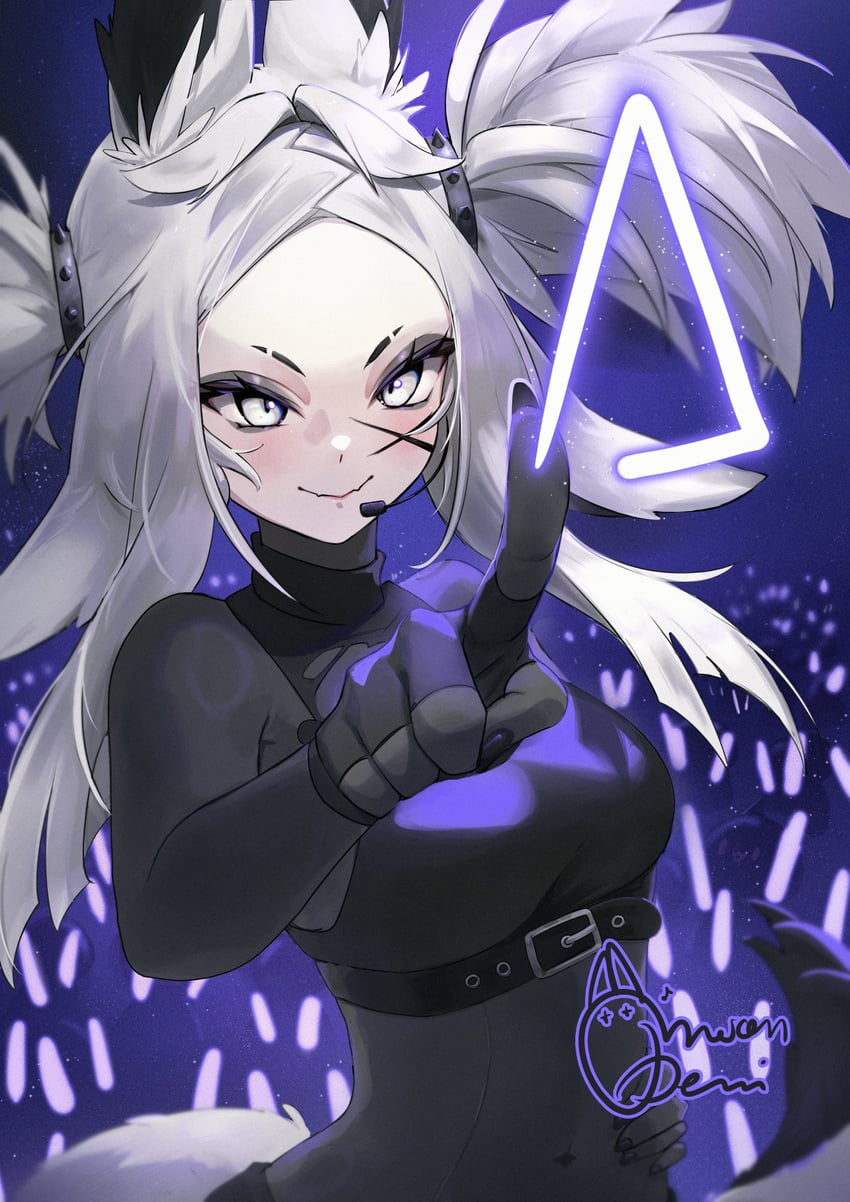 个人势虚拟主播、Dyarikku (VTuber) 1名女孩 兽耳 观众 腰带 黑色连体衣