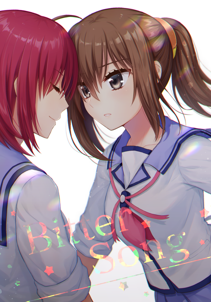 Angel Beats!、久子、岩泽麻美 2名女孩 呆毛 蓝色水手领 棕眼睛 棕发