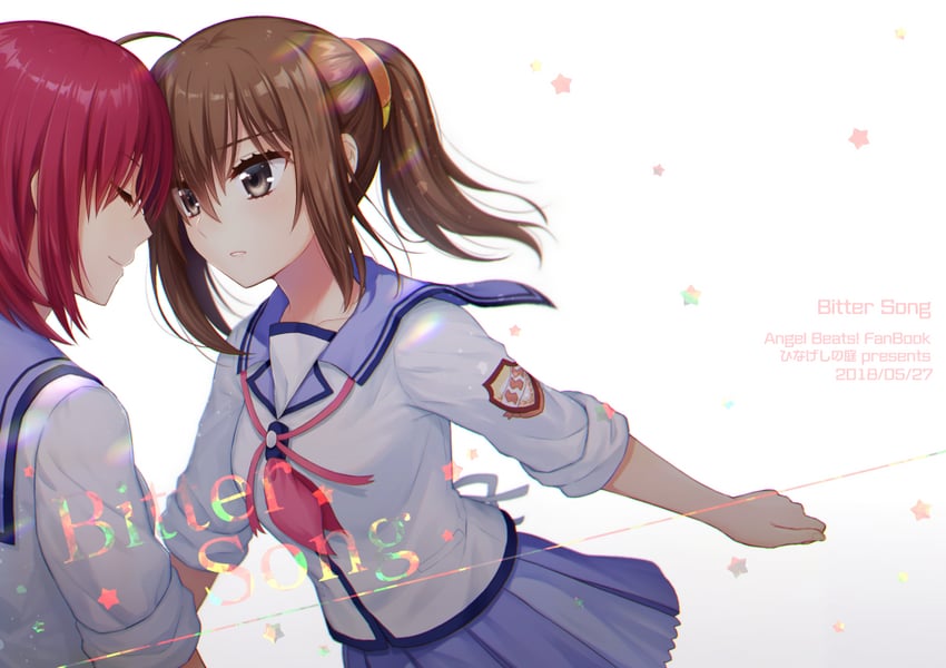 Angel Beats!、久子、岩泽麻美 2名女孩 呆毛 作者名 蓝色水手领 棕眼睛