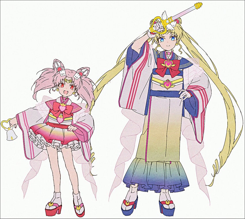 美少女战士、美少女战士SuperS、小小兔 2名女孩 :D 举手 铃铛 金发