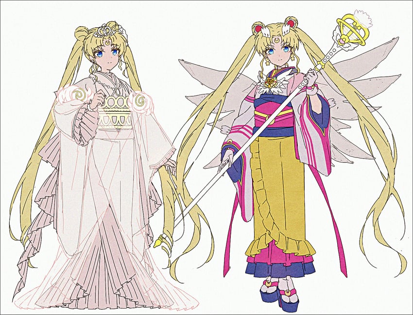 美少女战士、美少女战士：最后星光、永恒水手月亮 1名女孩 金发 蓝眼 蓝色凉鞋 闭嘴
