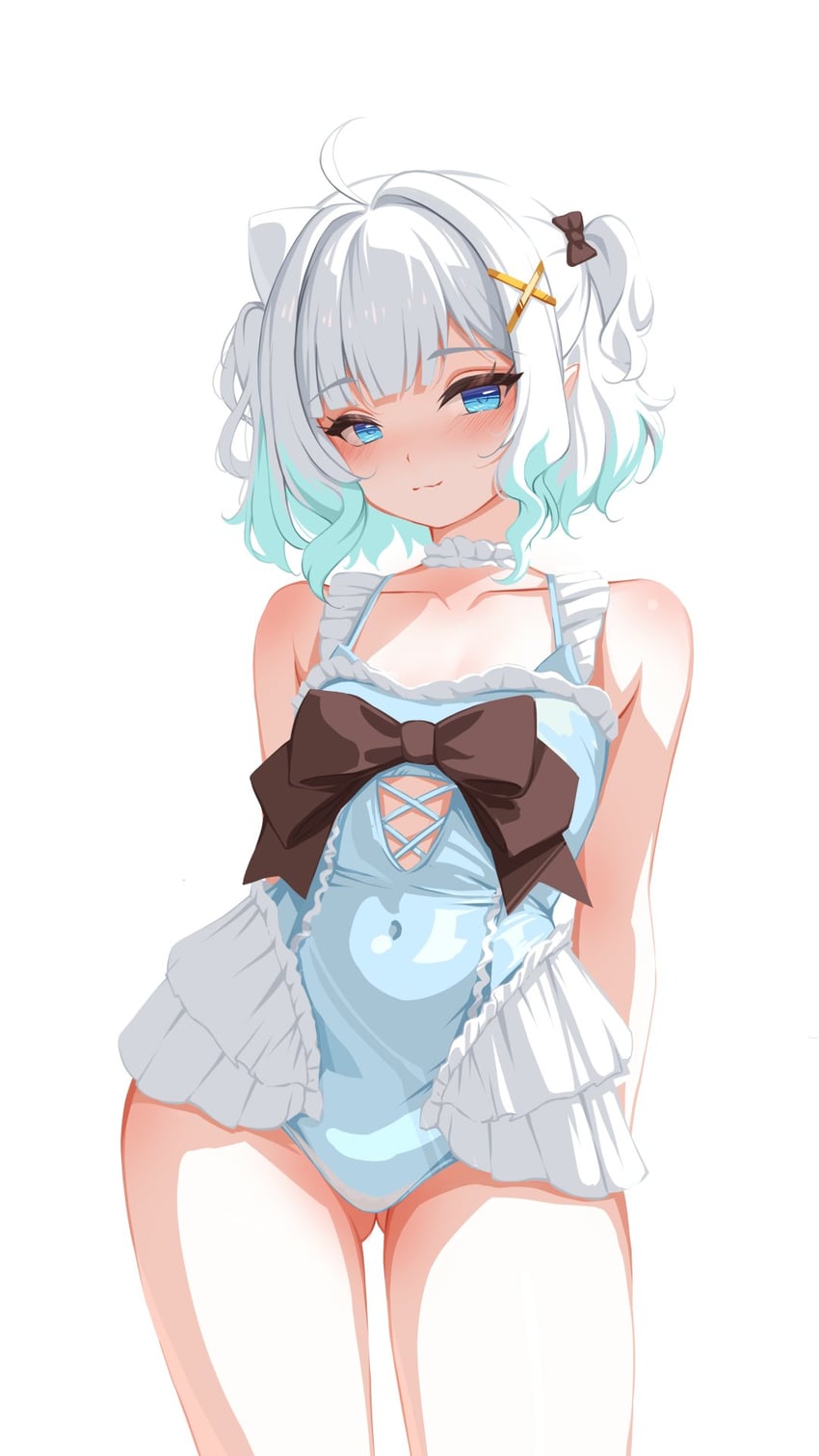 传说.exe、冥土 (Mint Fantome) 1名女孩 呆毛 黑色蝴蝶结 蓝眼 蓝色紧身衣