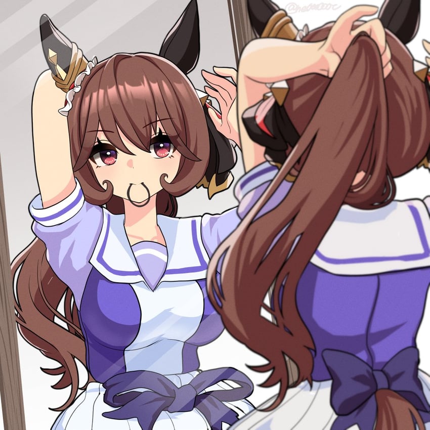 赛马娘、贵妇人(赛马娘) 1名女孩 整理头发 兽耳 举手 蝴蝶结