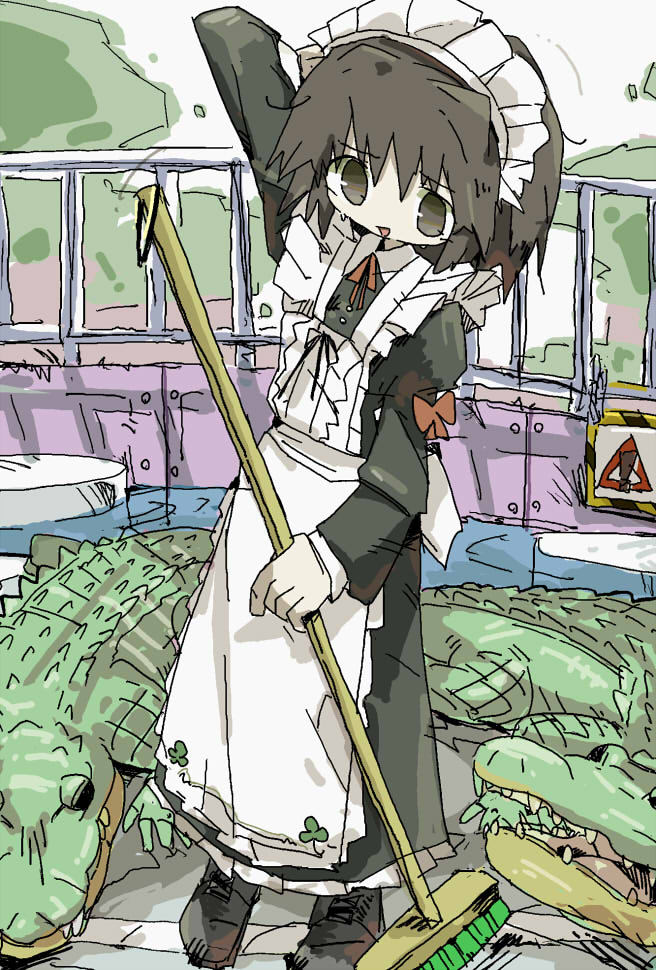 原创 1名女孩 围裙 黑色连衣裙 靴子 蝴蝶结