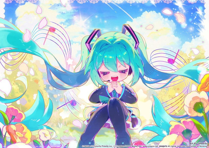 世界计划、VOCALOID、初音未来 1名女孩 :D 水色发 作者名 黑色靴子