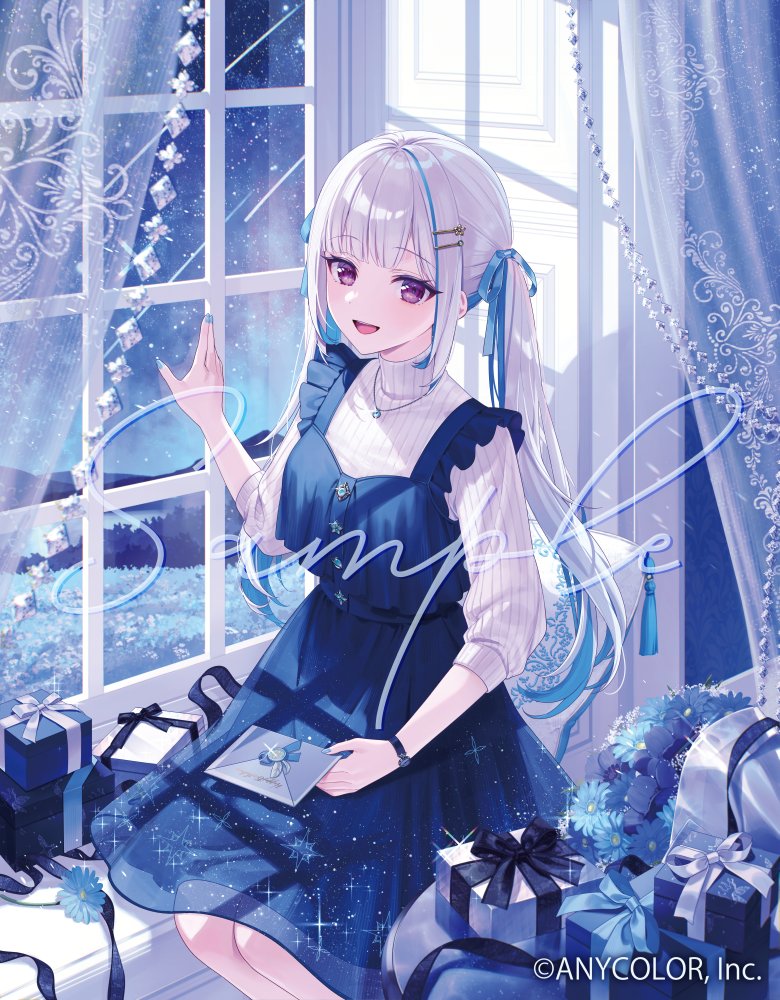 彩虹社、莉泽·赫露艾斯塔、莉泽·赫露艾斯塔 (太空裙) 1名女孩 :D 蓝色连衣裙 蓝发 蓝色指甲