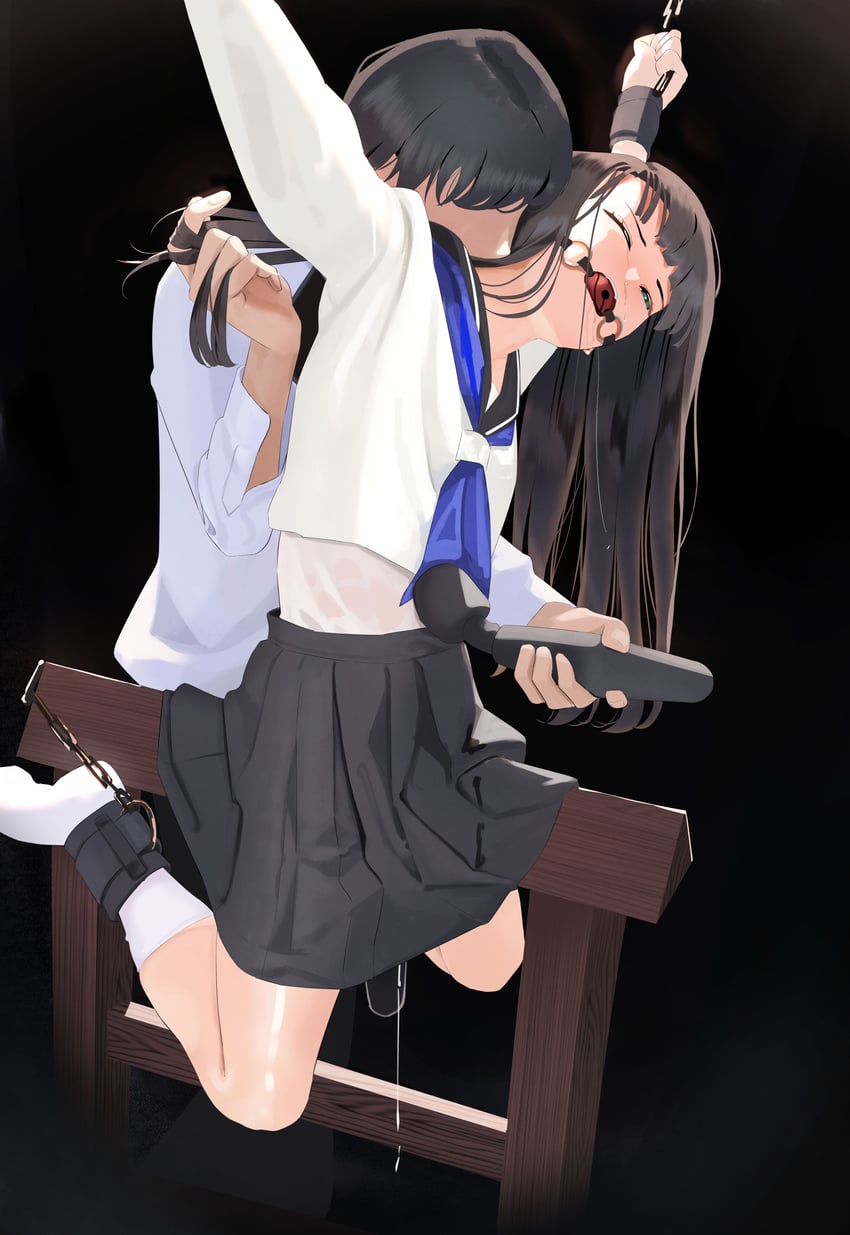 原创 1名男孩 1名女孩 口嚼球 BDSM 黑色背景