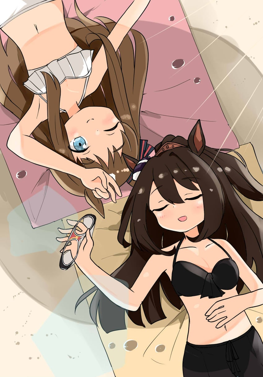 赛马娘、神鹰 (赛马娘)、草上飞(赛马娘) 2名女孩 :D ;) 兽耳 举手