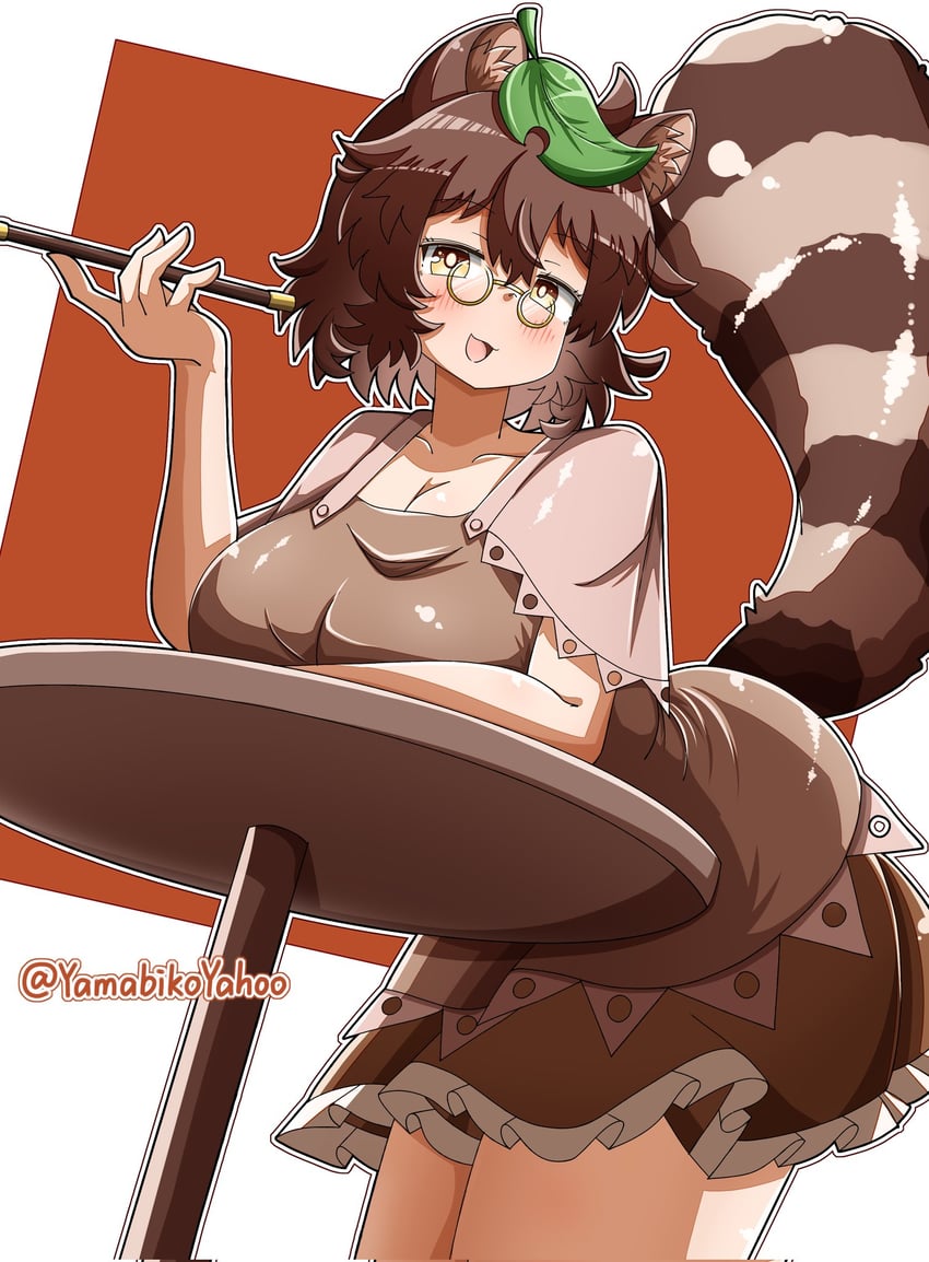 东方Project、二岩猯藏 1名女孩 兽耳 脸红 乳房 乳沟