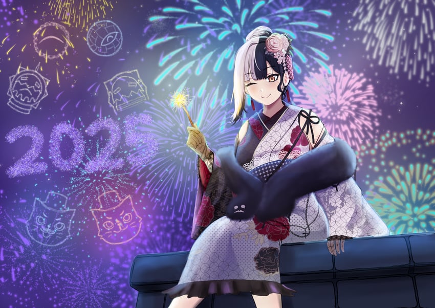 Hololive、Hololive英语、Novelites (诗织·诺薇拉粉丝) 2025年 黑发 乳房 花卉印花 花